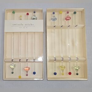 8 Blown Glass Christmas Tree Swizzle Sticks